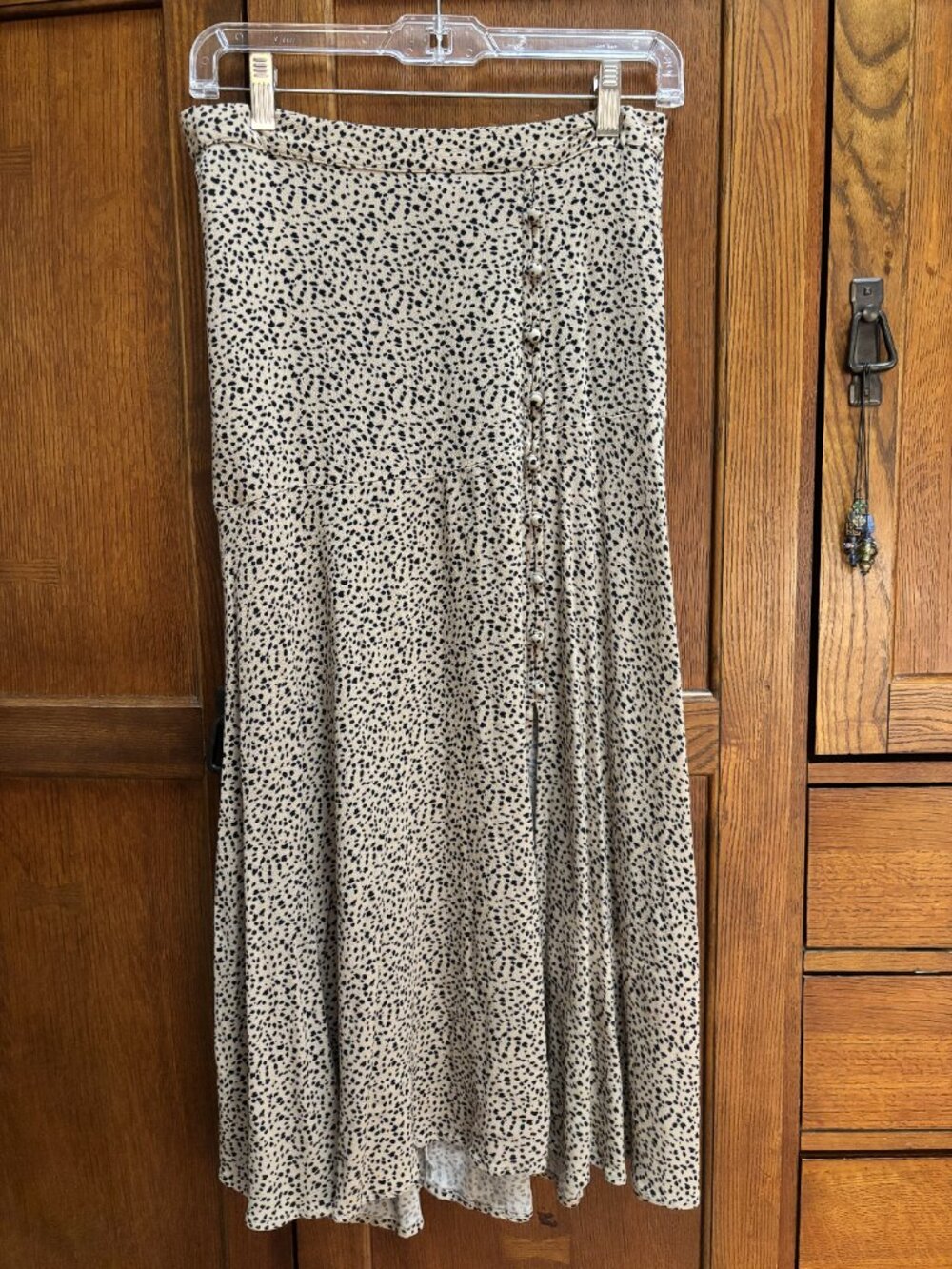 American Eagle Women’s Medium Spotted Midi Skirt Button Front Slit Elastic Waist
